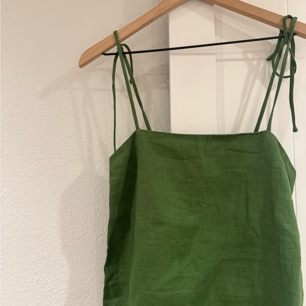 Reformation Green Spaghetti Strap Linen Dress